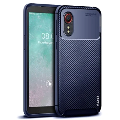 Afbeelding van J&amp;D Case Compatibel voor Samsung Galaxy Xcover 5 Hoesje, Koolstofvezelpatroon Valbescherming Schokbestendige Beschermend TPU Slank en Krasbestendig Bumperhoes Case, Blauw