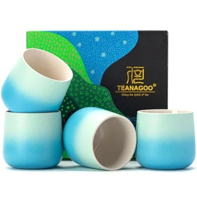 Afbeelding van TEANAGOO Japanse theekop, 205 ml, puur wit, H31, 4 stuks/doos, kopjes, Chinese theekopjes, bezette Aziatische zonder handgrepen, theekop keramische beker