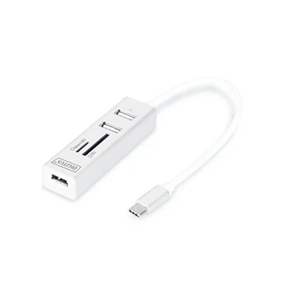 Afbeelding van DIGITUS USB Type C HUB met kaartlezer 3x 2.0 1x SD, MicroSD poort 480 Mbit/s Aluminium behuizing Wit