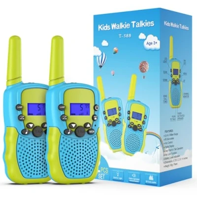 Afbeelding van Kearui jongensspeelgoed 3 12 jaar, 2 kanaals radio walkie talkies voor kinderen met 8 kanalen, LCD zaklamp achtergrondverlichting, bereik van bijna 5 km buitenavonturen, kamperen, wandelen.