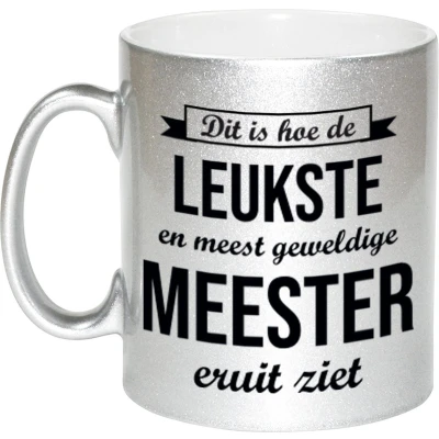 Afbeelding van Leukste en meest geweldige meester cadeau mok / beker zilverglanzend 330 ml feest mokken