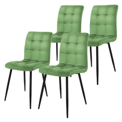 Afbeelding van Eetkamerstoel set van 4 salie fluwelen bekleding met metalen poten incl. montagemateriaal ML Design