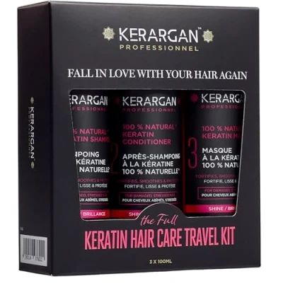 Afbeelding van Kerargan Ultra Herstellende Reisset met Keratine Shampoo, Conditioner &amp; Masker Voedt, Maakt Glad, Versterkt Beschermt zelfs Onderweg Zonder Sulfaat, Siliconen, GMO 3x100 ml