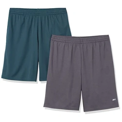 Afbeelding van Amazon Essentials Men&#039;s Performance Tech korte broek met losse pasvorm (verkrijgbaar in grote en lange maten), Pack of 2, Houtskool/Donkergroen, XXL