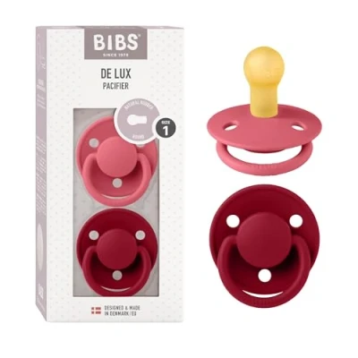Afbeelding van BIBS® Fopspeen De Lux Coral/Ruby 0 6 maanden, 2 stuks.