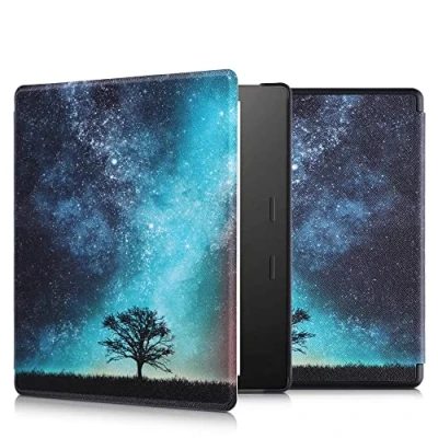 Afbeelding van kwmobile E reader hoesje geschikt voor Amazon Kindle Oasis 10. Generation hoes flip case met magnetische sluiting Ereader cover Sterrenstelsel en Boom design in blauw / grijs zwart