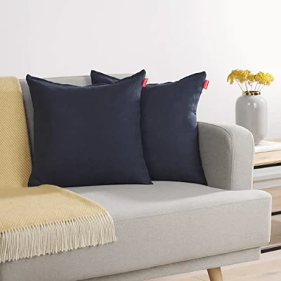 Afbeelding van Blumtal Chenille Kussenslopen Set van 2 Zacht en met Blinde Rits Kussenhoes 60 x 60, Dark Ocean Blue Blauw