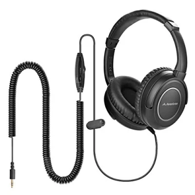 Afbeelding van Avantree HF039 Over ear tv hoofdtelefoon met lange kabel (5 m), hifi stereo headset voor tv, oorschelpen, 3,5 mm audio uitgang, spiraalkabel en ingebouwde volumeregeling