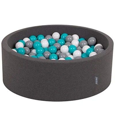 Afbeelding van KiddyMoon Schuim Ballenbak Voor Kinderen Met Ballen Ø 7 Cm Gemaakt In EU, Donkergrijs:Grijs Wit Turkoois,90X30cm/200