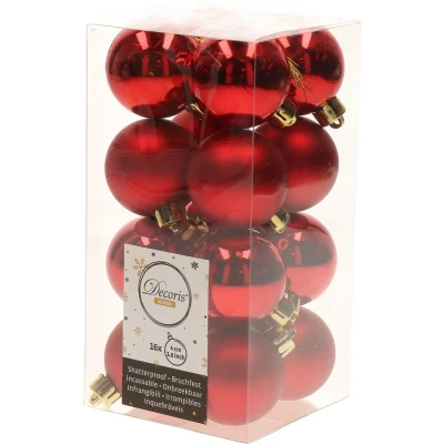 Afbeelding van Set 66x stuks kunststof kerstballen met ster piek rood Kerstbal