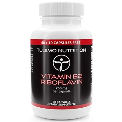 Afbeelding van Vitamine B2 Riboflavine 250 mg Capsules 70 st. (2+ Maanden Voorraad) van Snelle Desintegrerende elk met 250mg Premium Kwaliteit Poeder