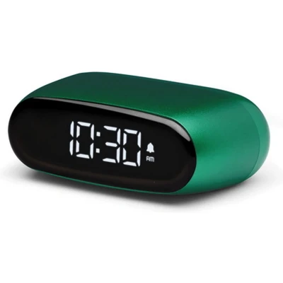 Afbeelding van Lexon MINUT Mini wekker, compact, met VA display, LCD, puur zwart, touch bediening, snooze functie en achtergrondverlichting, oplaadbare batterij, aluminium afwerking, donkergroen