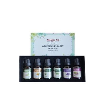 Afbeelding van Aktobis etherische olie set, 100% natuurlijk, 6 x 10 ml, lavendel, tijm, eucalyptus, citroengras, rozemarijn en bergamot