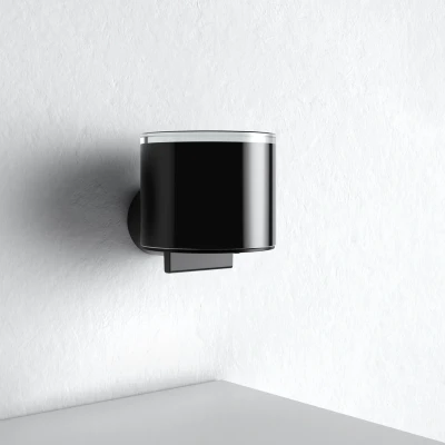 Afbeelding van KEUCO Lotiondispenser metaal en kristalglas, zwart mat, lijm of boren, inhoud navulbaar ca. 140 ml, zeepdispenser voor badkamer gastentoilet, wandmontage, Reva Black Selection