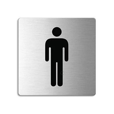 Afbeelding van Bordje Toilet Heren Deurbord 85x85 mm RVS Zelfklevend