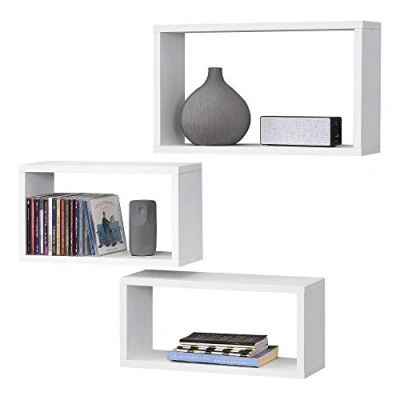 Afbeelding van Wandplank Mandal set van 3 houtkleurig wit
