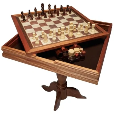 Afbeelding van VEVOR 3 in 1 schaakspel backgammon tafelset, 45 cm premium houten schaaktafel, luxe combo gametafel meubelset, schaakset, bordspel, cadeau voor gezinsbordspellen
