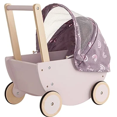 Afbeelding van howa Poppenwagen Regenboog van hout met opvouwbare kap