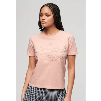 Afbeelding van Superdry Embossed Tshirt print, Dames, Maat: 40, Peach whip pink