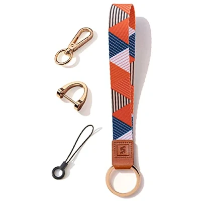 Afbeelding van SENLLY Hand Pols Sleutelkoord Polsbandje Wristlet Lanyard met Echt Leer en Metalen Ring, voor Sleutel, Sleutelhanger Houder, ID Card Badgehouder, Mobiele Telefoon