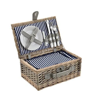 Afbeelding van Picknickmand voor 2 personen incl. inhoud blauw en wit
