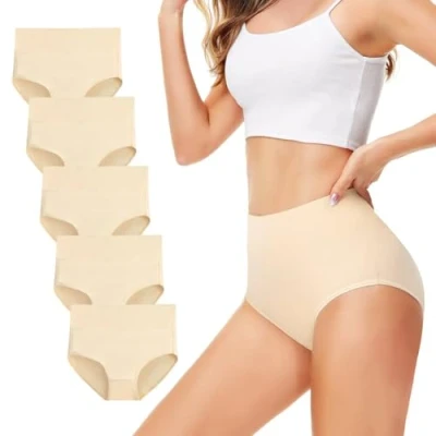Afbeelding van TUUHAW Onderbroeken dames ondergoed 5 pack slip korsetbroek katoen hoge taille ademend, huidskleur, L
