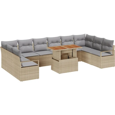 Afbeelding van vidaXL 11 delige tuinbankset met kussens Beige Poly Riet Acacia