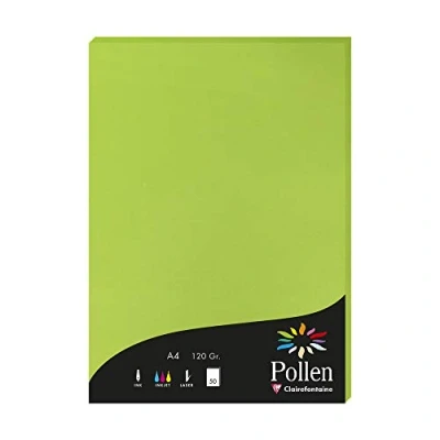 Afbeelding van Clairefontaine Ref 4215C Stuifmeel gekleurd papier (Pack van 50 vellen) A4 (210 x 297mm), 120gsm papier, inkjet &amp; laser printer compatibel, zuurvrij intensief groen