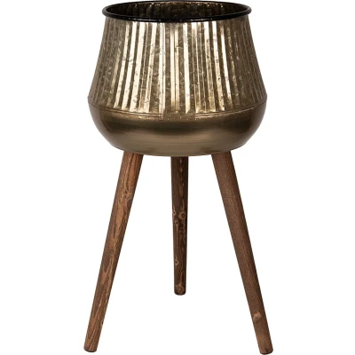 Afbeelding van Clayre &amp; Eef Planthouder 66 cm Koperkleurig Bruin Metaal Hout Rond bloempot
