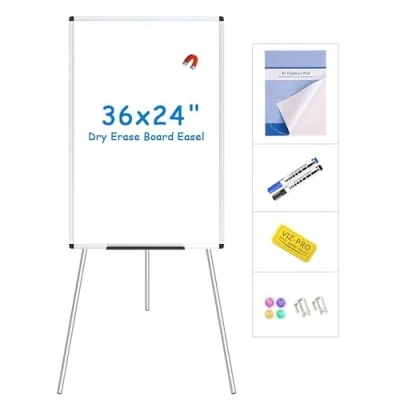 Afbeelding van VIZ PRO Magnetisch whiteboard met standaard, 90 x 60 cm, draagbaar, in hoogte verstelbaar, voor school en thuis