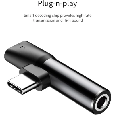 Afbeelding van Baseus L41 Audio splitter en adapter USB C naar 3.5mm Jack (Geen DAC chip) aluminium Koptelefoon Niet geschikt voor telefoons zonder chip
