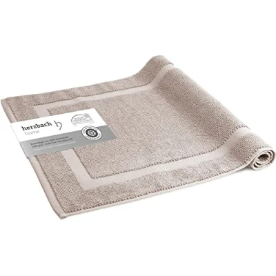 Afbeelding van herzbach home Badmat 100% katoen douchemat 1.000 g/m² absorberend wasbaar (zandgrijs, 60 x 100 cm)