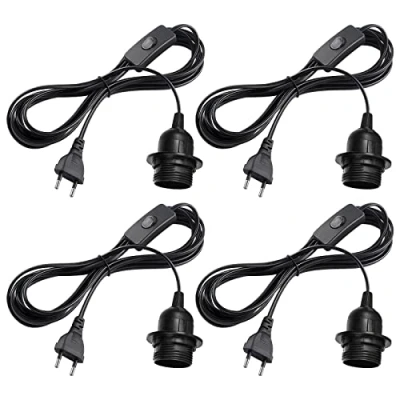 Afbeelding van Vegena 4 stuks E27 lamphouders met schakelaar, fitting 3,5 m kabel schroefring, lampvoet lampkabel stekker, geschikt voor lampophanging, hanglamp, slaapkamer, eetkamer, balkon