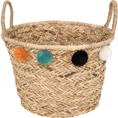 Afbeelding van Atmosphera Kids Opbergmand uit riet met pompons Ø40x26cm Beige