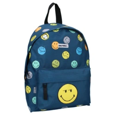 Afbeelding van mybagstory Rugzak SmileyWorld Blauw Kind School Basisschool Kinderkamer Schooltas Jongen Maat 31 cm Verstelbare bandjes Cadeau idee, Blauw,