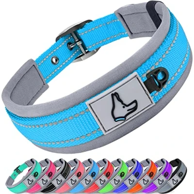 Afbeelding van Joytale Neopreen gewatteerde hondenhalsband voor extra grote honden, reflecterende brede halsbanden met duurzame metalen riemgesp, verstelbare zwaar belastbare nylon halsband, Hemelsblauw, XL