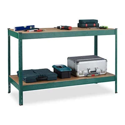 Afbeelding van Relaxdays werkbank met 2 etages tot 300 kg per etage werktafel verstelbaar groen