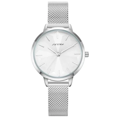 Afbeelding van Alienwork Dameshorloge Zilver Mesh Armband Wit Elegant
