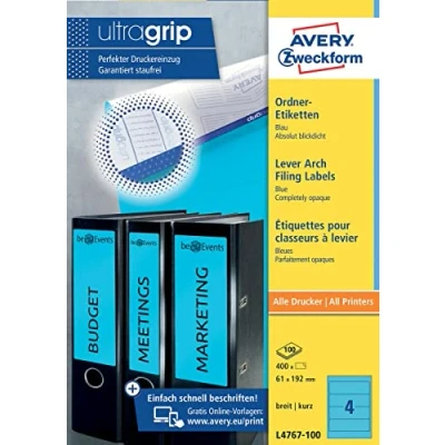 Afbeelding van Avery Ordnerrugetiketten 192 x 61 mm, blauw, Inkjetprinter, Laserprint