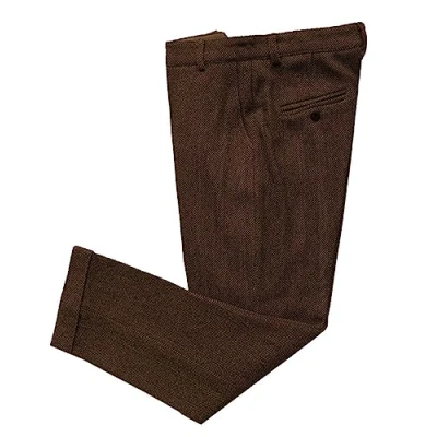 Afbeelding van Solovedress Herringbone Vintage Tweed Jurk, voor heren, regular fit, businesspak, broek, bruin, 34W / 30L