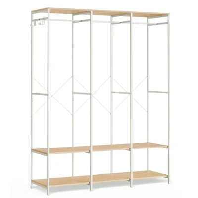 Afbeelding van SONGMICS Open kledingkast, kledingrek, kledingstandaard met kledingstang, planken, afneembare haken, 40 x 141 180 cm, natuurlijk beige RGR005W67