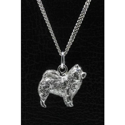 Afbeelding van Zilveren Chow langhaar ketting hanger groot