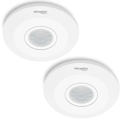Afbeelding van Oktaplex Ina set van 2 bewegingsmelder binnen 360 graden 8 m bereik PIR sensor plafondmontage LED geschikt wit opbouw 230V