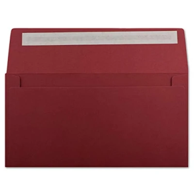 Afbeelding van DIN lange brief enveloppen Donkerrood 11 x 22 cm 120 g/m2 kleefstrip standaard zeveringen voor doopfeesten en uitnodigingen 100 Stück lang