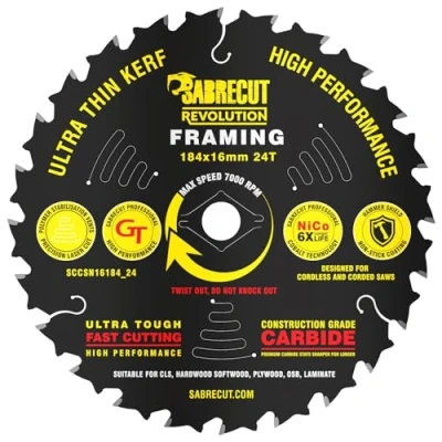 Afbeelding van 1 x SabreCut SCCSN16184_24 184mm 24T 16mm boring Hoge prestaties Ultradunne kerf Hout Multiplex MDF Spaanplaat Frame Cirkelzaagblad
