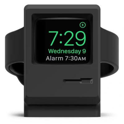 Afbeelding van elago W3 Stand Compatibel met Apple Watch Ultra 2, Ultra, Series 9, 8, 7, 6, 5, 4, 3, 1, SE [49mm, 45mm, 44mm, 42mm] Klassiek Monitor Ontwerp, Nachtstand Modus (Zwart)