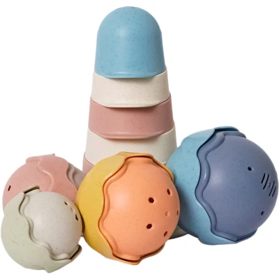 Afbeelding van Speelgoedtopdeals BIOplastic Badspeelgoed Stapeltoren 8+6 delig Duurzaam speelgoed