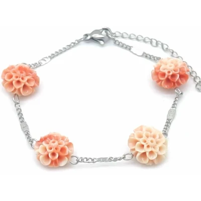 Afbeelding van Armband Dames Bloemen RVS Lengte 17 21 cm Zilverkleurig