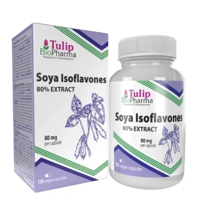 Afbeelding van Tulip BioPharma SOJA isoflavonen 80% extract 120 capsules Niet GMO ondersteunt de hormonale gezondheid, levering van 2 maanden