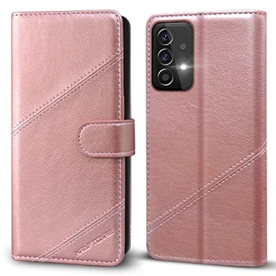 Afbeelding van beschermhoes voor Samsung Galaxy A52s + 1 gehard glas, A52s, premium PU leer, magneetsluiting, flip case A52/A52s beschermhoes, roségoud